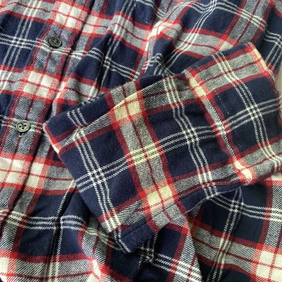 Club Room Shirt Sz L Navy Blue Red White Flannel Check 100% Cotton Casual Mens - Picture 6 of 9